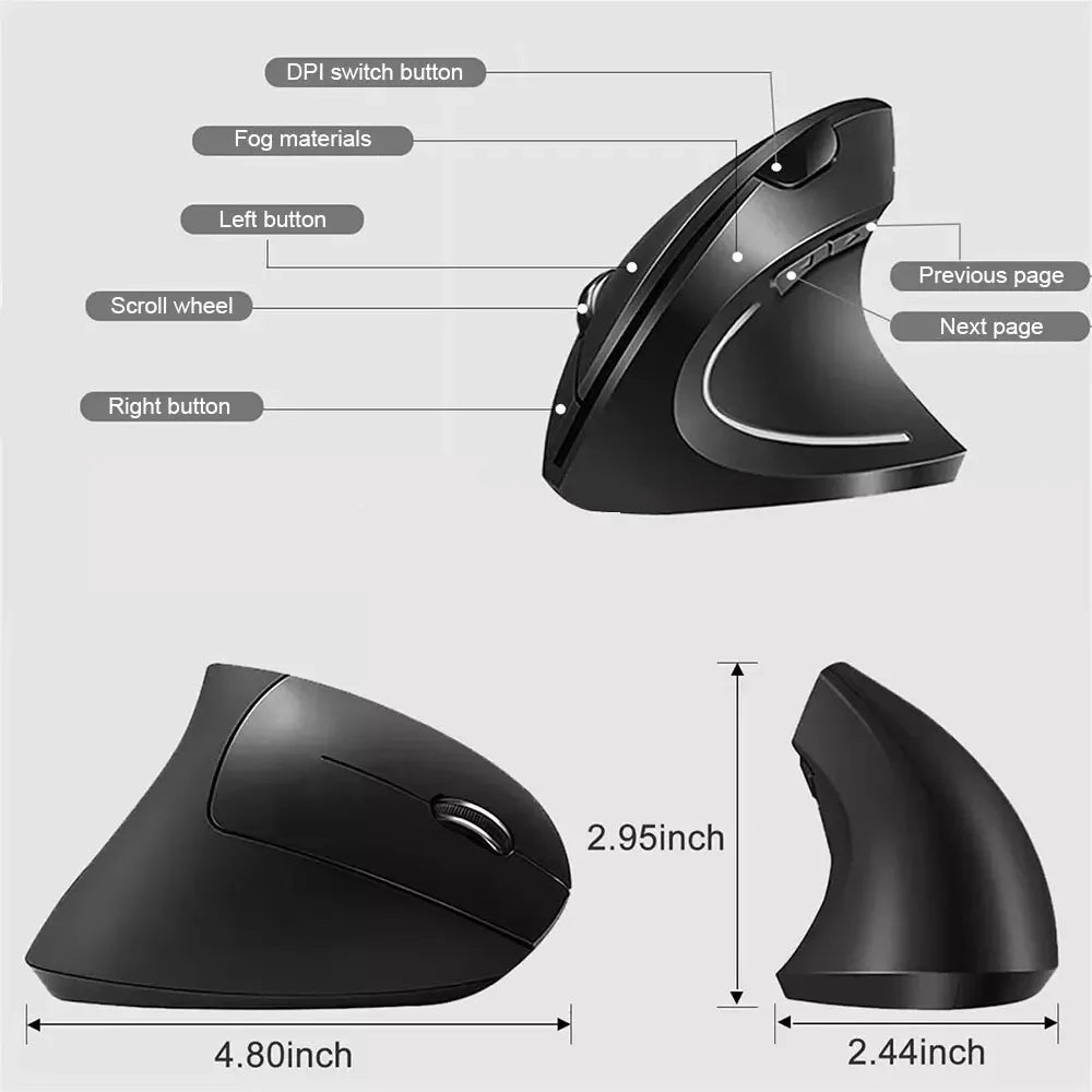 Wireless Vertical Ergonomic Mouse with Adjustable DPI - Gadgets