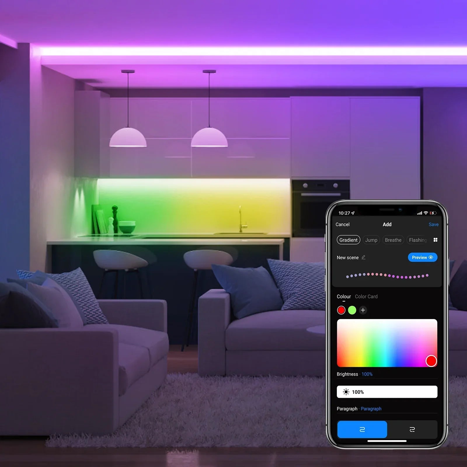 Smart LED Strip Light WIFI RGBICW-WW Waterproof Dream Color Changing - Gadgets