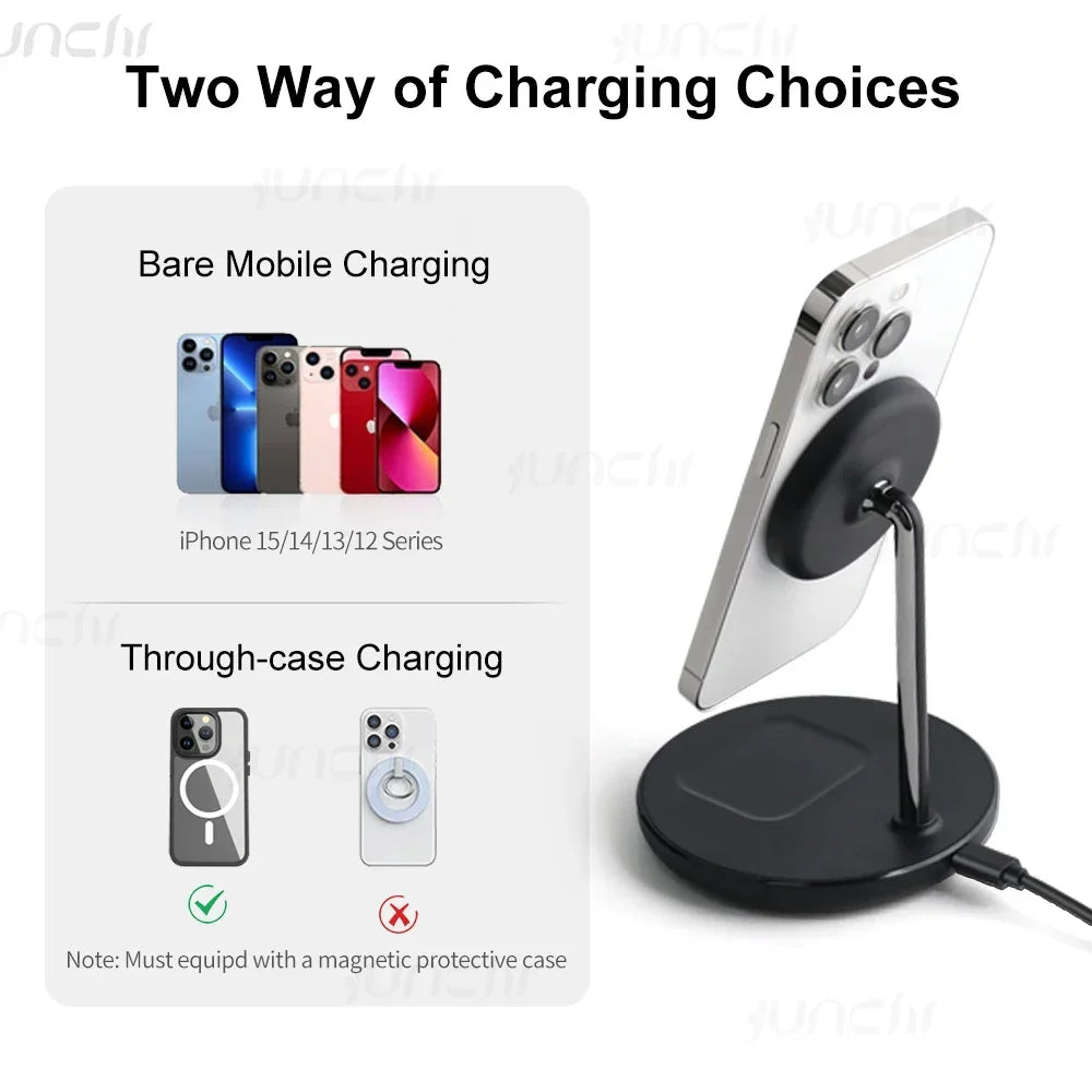 JUNCHI Magnetic Wireless Charger Stand 15W 2 in 1 Phone Charging Station Dock - Gadgets