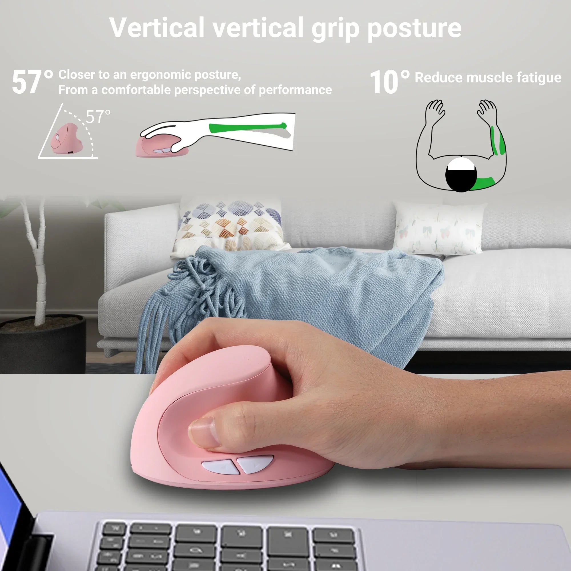 PloutoRich Wireless Vertical Mouse - Ergonomic Rechargeable Design - Gadgets