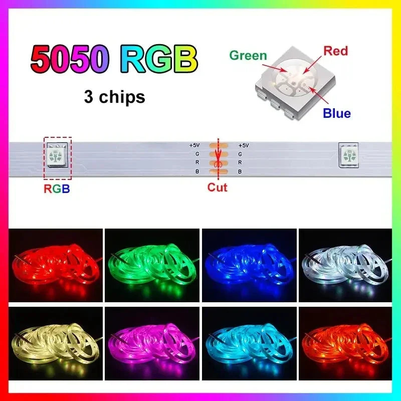 Smart LED Strip Lights 5050 RGB - Remote Control Flexible Tape - Gadgets
