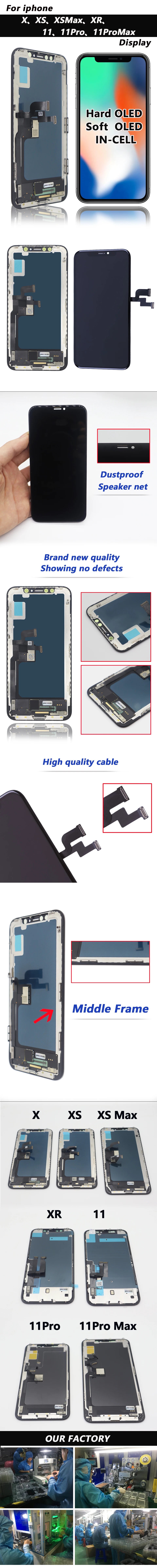 OLED For iPhone X XR XS Max LCD Incell For iPhone 11 12 13 Pro Max 13 Mini 14 Plus 15 Oled LCD Display Screen Digitizer Assembly