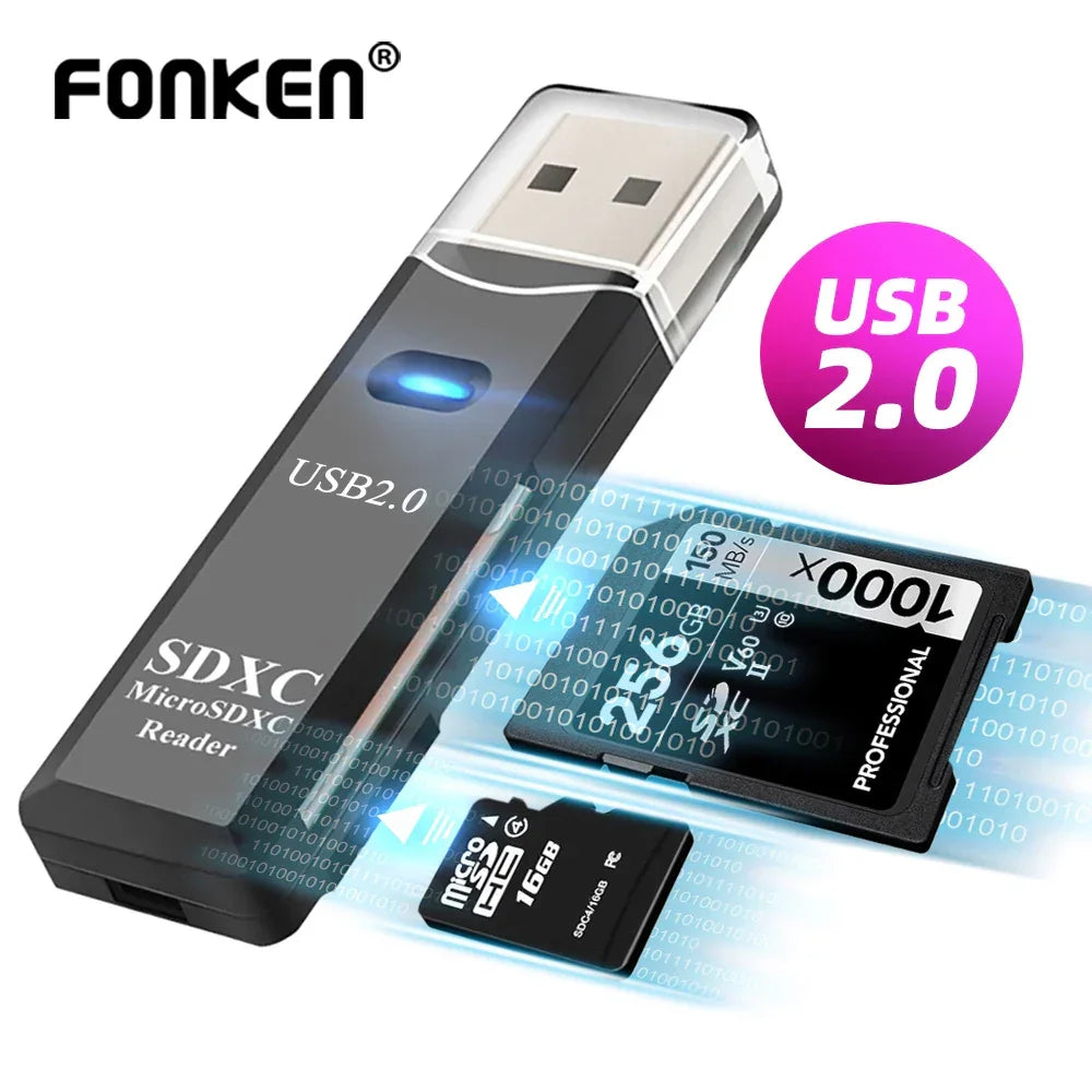 FONKEN 2 in 1 Card Reader USB 2.0 to SD Micro SD TF Card Reader
