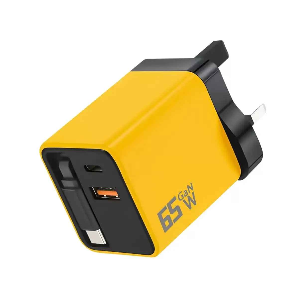 65W Gallium Nitride Charger Full Protocol Fast Charging A+C Dual-Port Retractable Cable Suitable for Apple and Huawei Fast Charging Charging Head