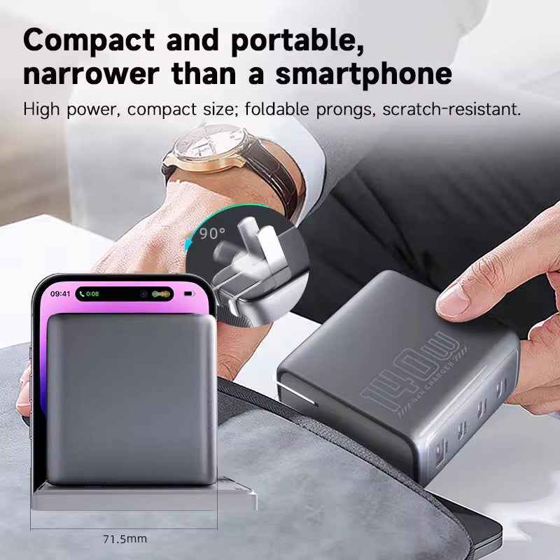140W Smart AI Digital Display GaN Charger – 4-Port Fast Charging Hub