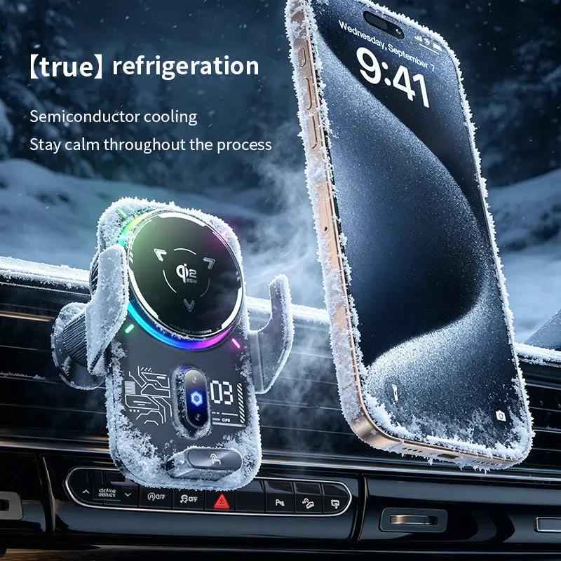 Qi2.2 semiconductor cooling car magnetic wireless charging phone holder, 25W air vent navigation phone holder