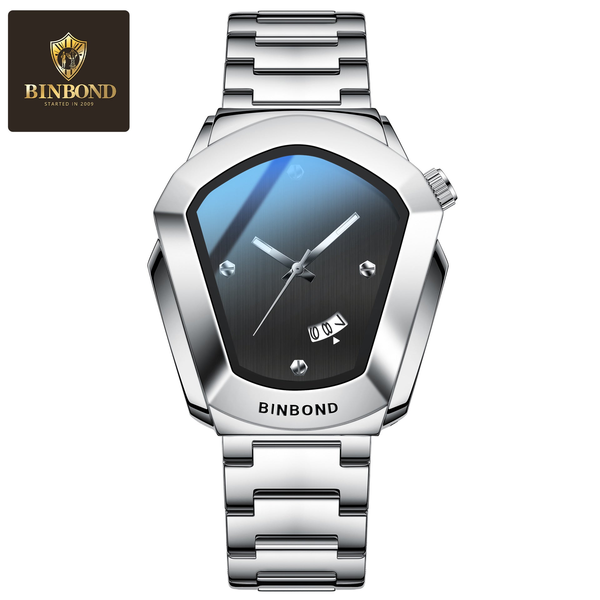 BINBOND Men's Quartz Watch — Crystal-Accent Dial, Steel Bracelet — product image 5
