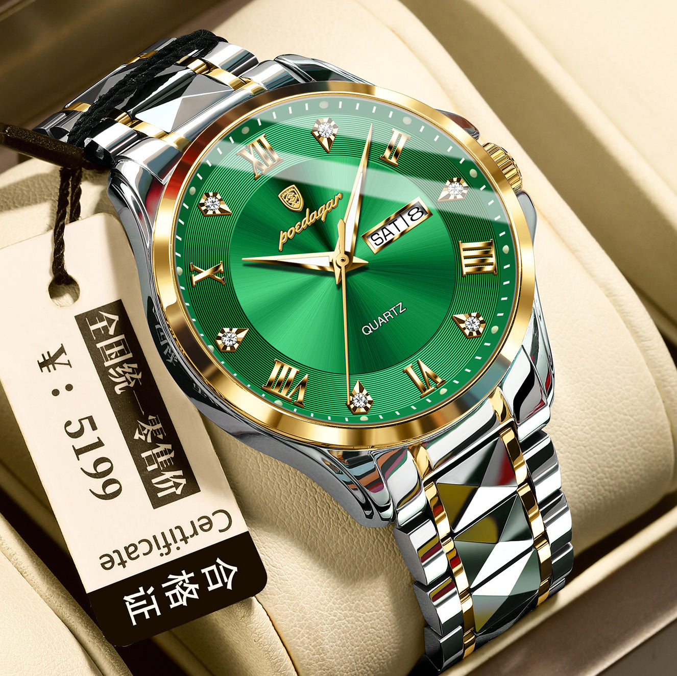 Men's Luxury-Style Quartz Watch — Day/Date, Stainless Steel Bracelet — product image 8