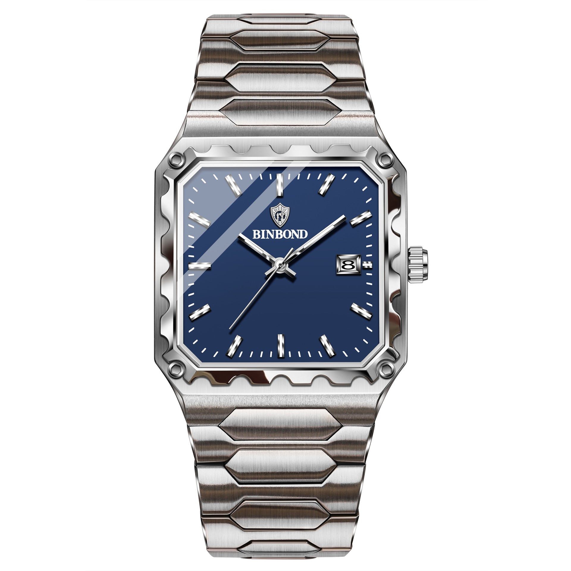 Binbang Square Men's Quartz Watch — Date Window, Steel Strap — product image 5