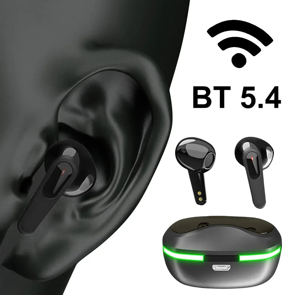 Technova AI Translation Earbuds in-ear headphones, black with green LED charging case