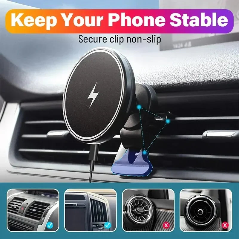 VIKEFON Magnetic Car Wireless Charger Mount for iPhone 12 13 14 15 Pro Max Mini