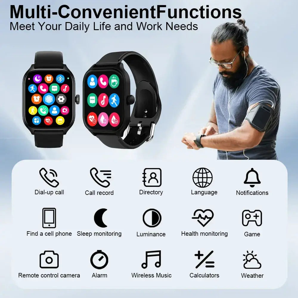 2.01-inch Bluetooth Calling Smartwatch by Technova, black wearable (2 watches shown)