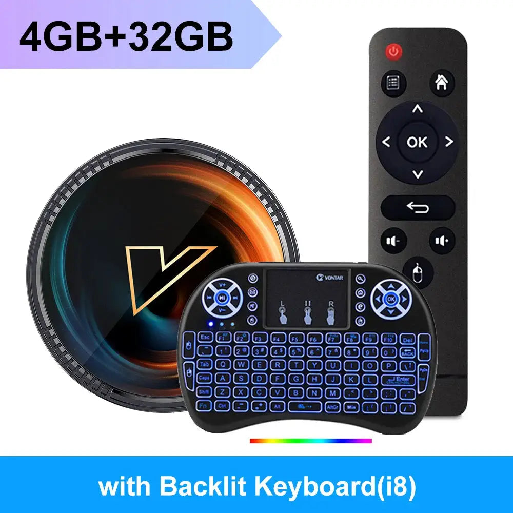 Technova Android 11 4K streaming media box, 3-piece set with backlit keyboard and remote, 4GB+32GB