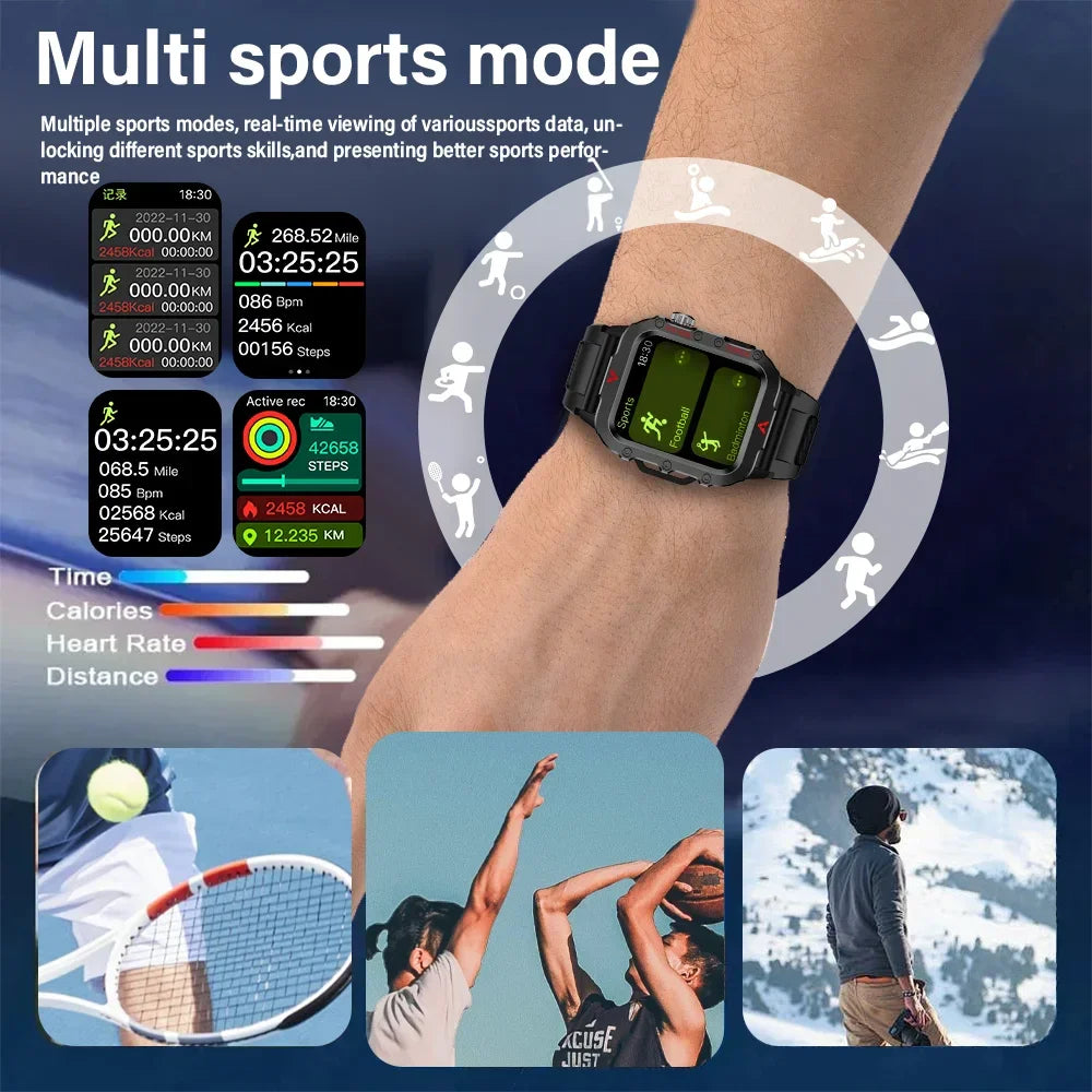 LAXASFIT New Outdoor Military Smartwatch - Bluetooth Talking Fitness Watch