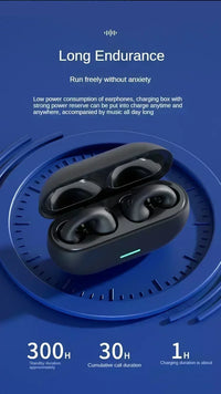 T75 Bluetooth 5.3 clip-on wireless in-ear headphones by Technova in black with charging case.