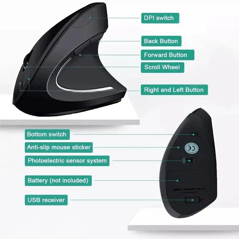 Wireless Vertical Ergonomic Mouse with Adjustable DPI