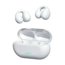 T75 Bluetooth 5.3 clip-on wireless earphones by Technova; white in-ear headphones with charging case.