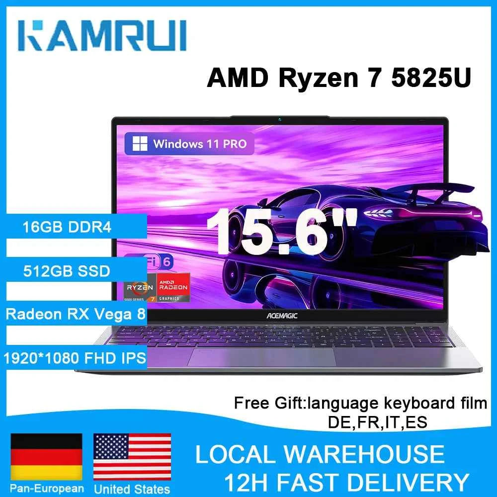 PC portable gaming KAMRUI 15,6" – AMD Ryzen 7 5825U ou Ryzen 5 7430U | 16 Go DDR4 | 512 Go NVMe | Wi-Fi 6 | Windows 11 Pro