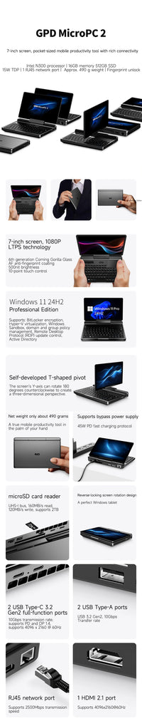 GPD MicroPC 2 — 7" Mini Laptop, Intel i3-N300, 16GB RAM, Up to 4TB SSD — product image 6