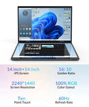CRELANDER Dual-Screen Laptop by RY Gadgets, 14+14 inch 2K touchscreens, 2-in-1 360° flip