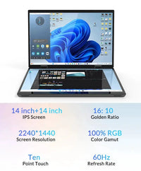 CRELANDER Dual-Screen Laptop by RY Gadgets, 14+14 inch 2K touchscreens, 2-in-1 360° flip