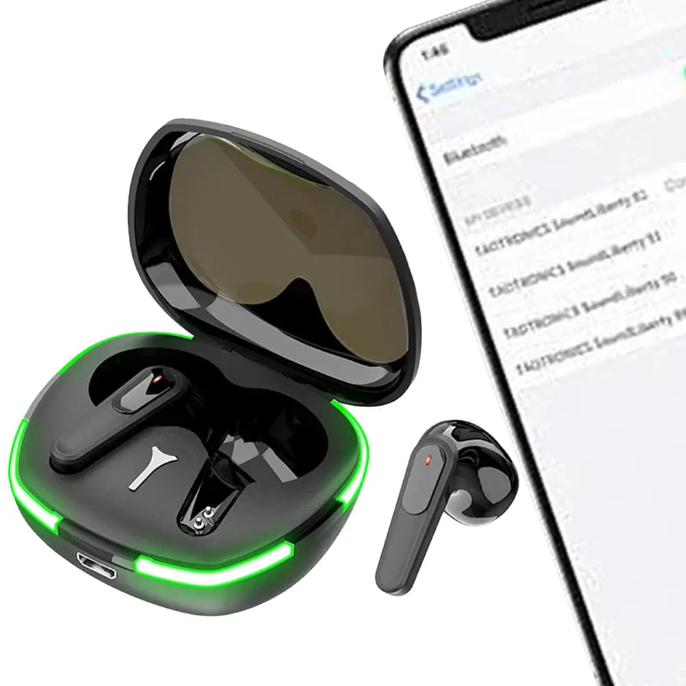 Technova AI Translation Earbuds in-ear headphones with charging case, real-time translator, green LED glow