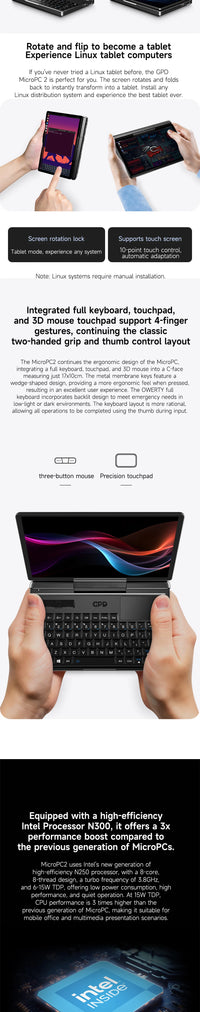 GPD MicroPC 2 — 7" Mini Laptop, Intel i3-N300, 16GB RAM, Up to 4TB SSD — product image 11