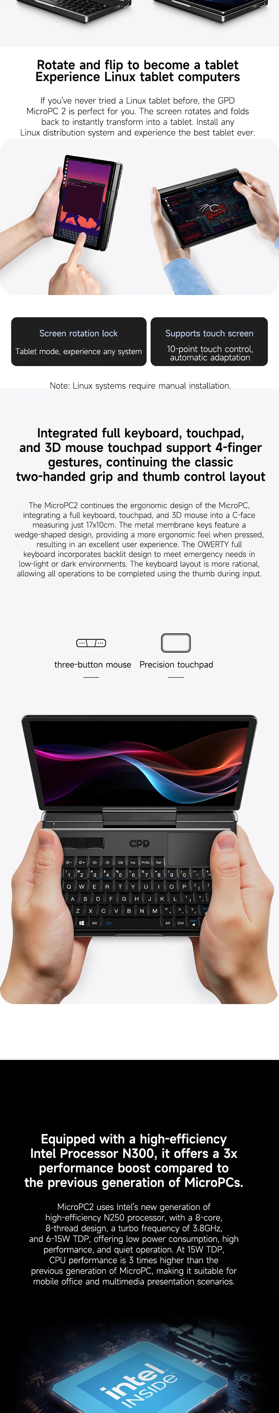 GPD MicroPC 2 — 7" Mini Laptop, Intel i3-N300, 16GB RAM, Up to 4TB SSD — product image 11