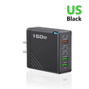 160W Multi Ports USB Charger Type C Fast Charging EU/US/UK Plug Wall Chargers 3PD 3USB Quick Charge 3.0 Universal Travel Adapter
