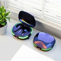 Pro60 ANC true wireless earbuds with two charging cases; iridescent purple/blue finish and green LED ring.