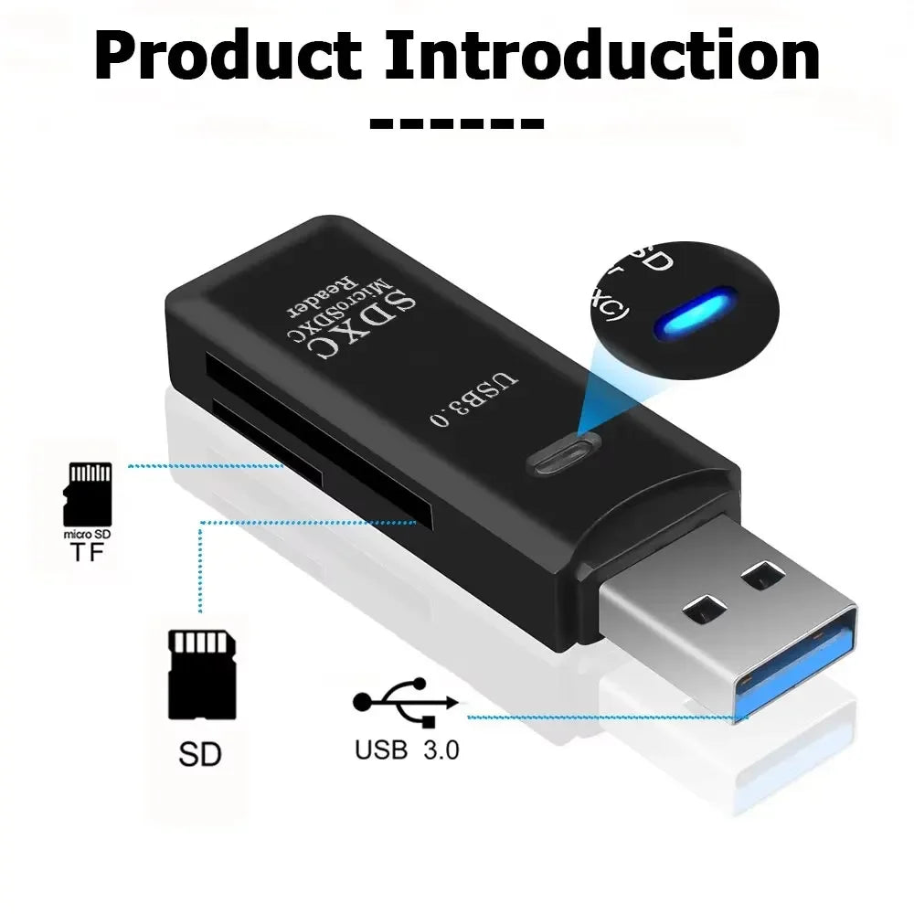 TF+SD 2-in-1 Card Reader USB 3.0/2.0 High-speed Card Readers for Tablet Laptop PC Camera Data Reading Accessories White Black - Gadgets
