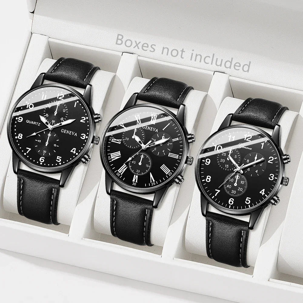 3PCS Men's Fashion Watch Set - Business Trend Versatile Retro Classic Round Dial Quartz Watch Set - Gadgets