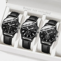 3PCS Men's Fashion Watch Set - Business Trend Versatile Retro Classic Round Dial Quartz Watch Set - Gadgets