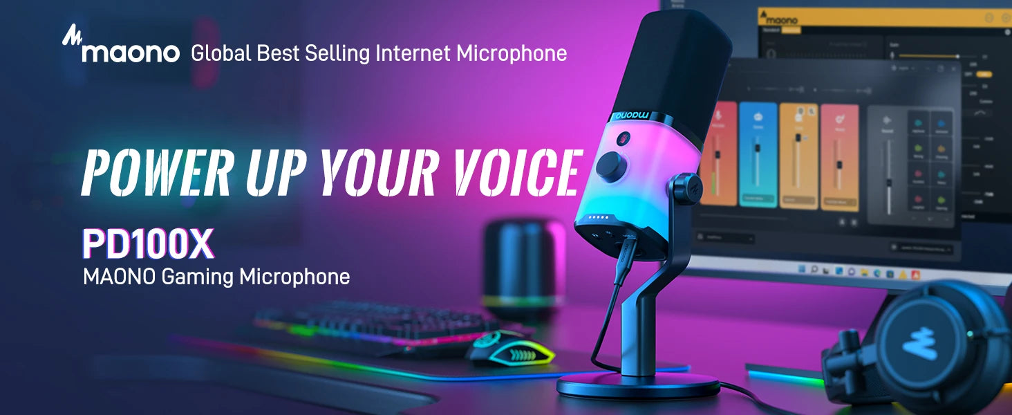 MAONO Microphone de jeu USB/XLR pour PC PD100X Microphone dynamique Réduction du bruit Prise casque RVB pour le streaming et le podcasting