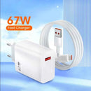 67W USB C Fast Charger Quick Charging Charger QC 3.0 USB Charger Adapter With Type C Charging Cable EU US UK Wall Power Adapter