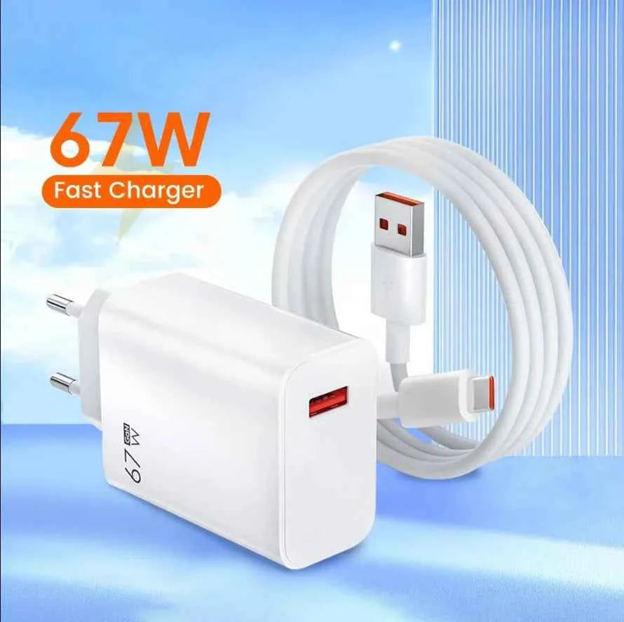 67W USB C Fast Charger Quick Charging Charger QC 3.0 USB Charger Adapter With Type C Charging Cable EU US UK Wall Power Adapter