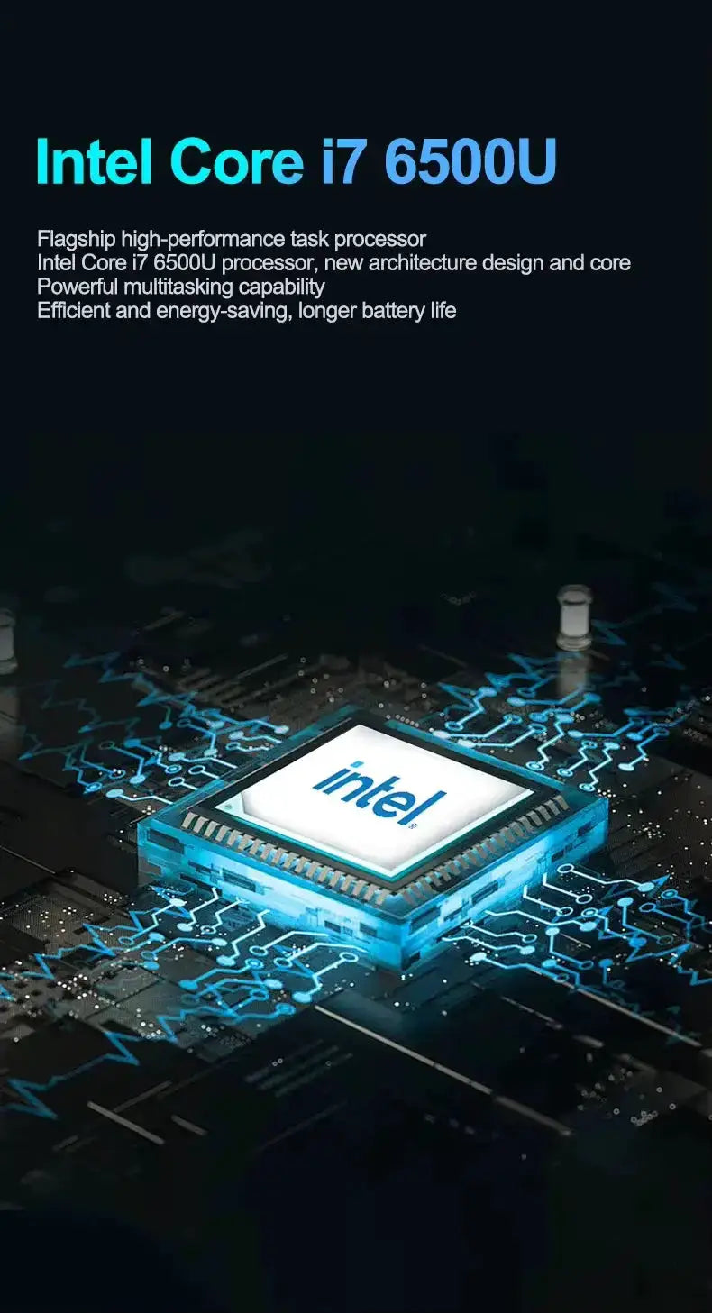 Laptops Technova - close-up of an Intel processor on a blue circuit board