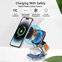 VIKEFON Magnetic Wireless Charger 3 In 1 Stand 15W Fast Charging Dock - Gadgets