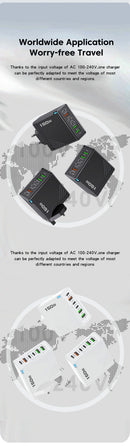 160W Multi Ports USB Charger Type C Fast Charging EU/US/UK Plug Wall Chargers 3PD 3USB Quick Charge 3.0 Universal Travel Adapter