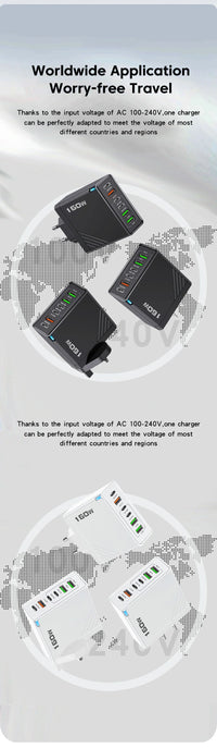 160W Multi Ports USB Charger Type C Fast Charging EU/US/UK Plug Wall Chargers 3PD 3USB Quick Charge 3.0 Universal Travel Adapter