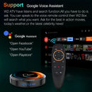 Technova Android 11 4K streaming media box with remote; black set-top box with blue LED display beside a TV interface