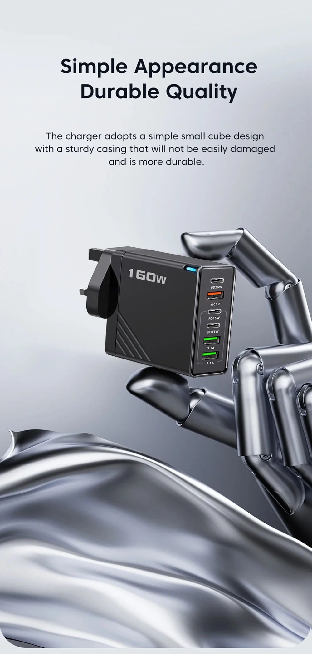160W Multi Ports USB Charger Type C Fast Charging EU/US/UK Plug Wall Chargers 3PD 3USB Quick Charge 3.0 Universal Travel Adapter