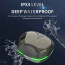 AI Translation Earbuds charging case by Technova, black-gray with green LED ring, IPX4 waterproof