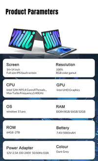 CRELANDER Dual-Screen Laptop by RY Gadgets, 14+14-inch 2K touchscreens, 2-in-1 360° flip, Intel N95/N100