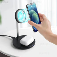 JUNCHI Magnetic Wireless Charger Stand 15W 2 in 1 Phone Charging Station Dock - Gadgets