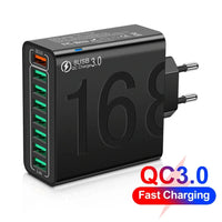 Total 150W 8 Ports USB Charger Fast Charging Phone Charger Adapter For iPhone Samsung Xiaomi 14 15 Quick Charge 3.0 Wall Charger
