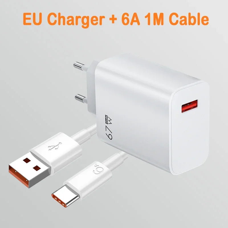 67W USB C Fast Charger Quick Charging Charger QC 3.0 USB Charger Adapter With Type C Charging Cable EU US UK Wall Power Adapter
