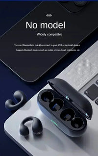 Technova T75 Bluetooth 5.3 clip-on wireless earphones with charging case, black in-ear sports headset