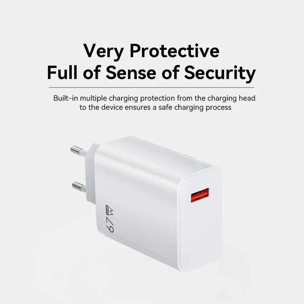 67W USB C Fast Charger Quick Charging Charger QC 3.0 USB Charger Adapter With Type C Charging Cable EU US UK Wall Power Adapter