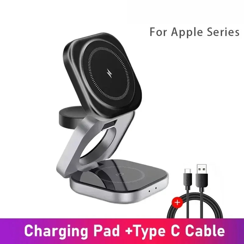VIKEFON Magnetic Wireless Charger 3 In 1 Stand 15W Fast Charging Dock - Gadgets